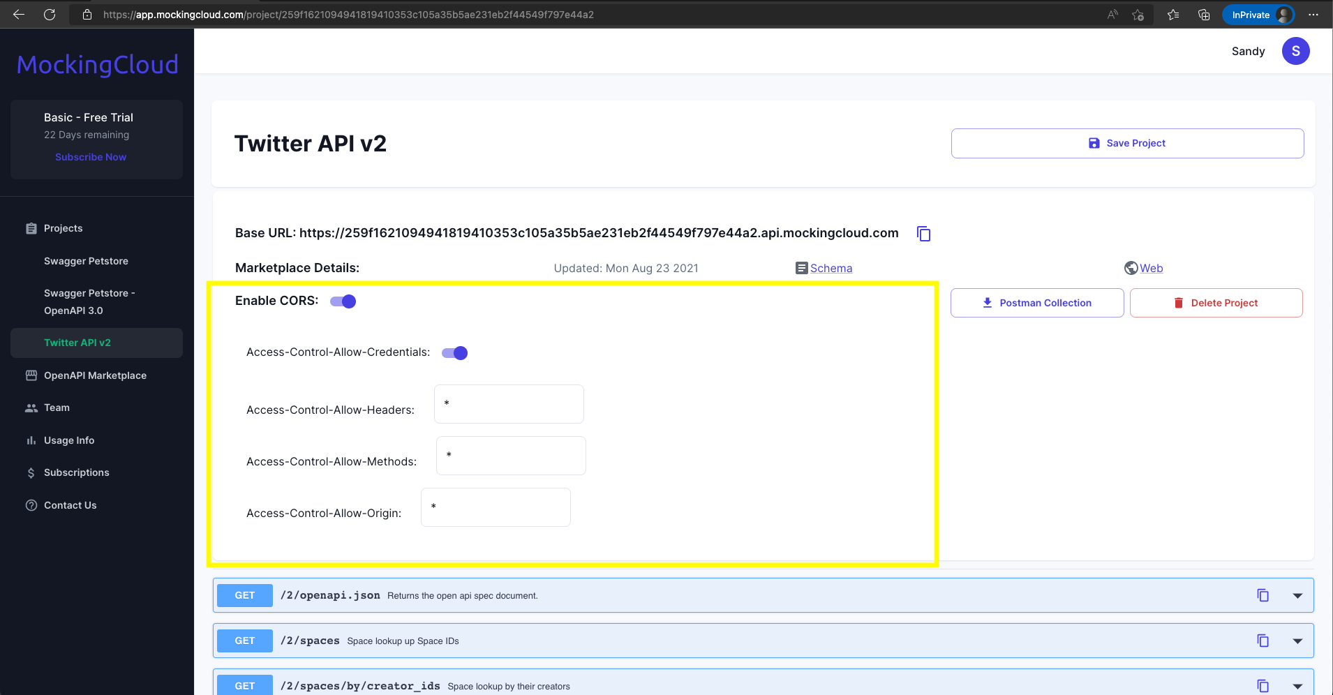 cors within project image